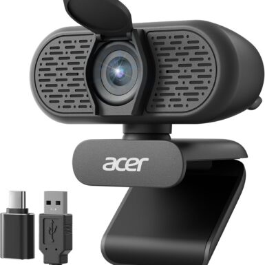 Acer 1080p Webcam USB Plug and Play Webcam for PC with Noise Cancellation Microphones Computer Camera for Desktop Streaming Gaming Online Meeting Wide Angle Privacy Cover A-to-C Adapter Easy Setup