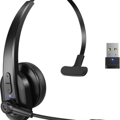 Sarevile Bluetooth Headset with USB Dongle for Computer, Single-Ear Wireless Headset with Noise Cancelling Microphone for Office & Truckers, Bluetooth V5.2 with Mute Button for Work